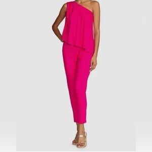 Trina Turk  Pink Estell Draped One-Shoulder Jumpsuit Size Medium